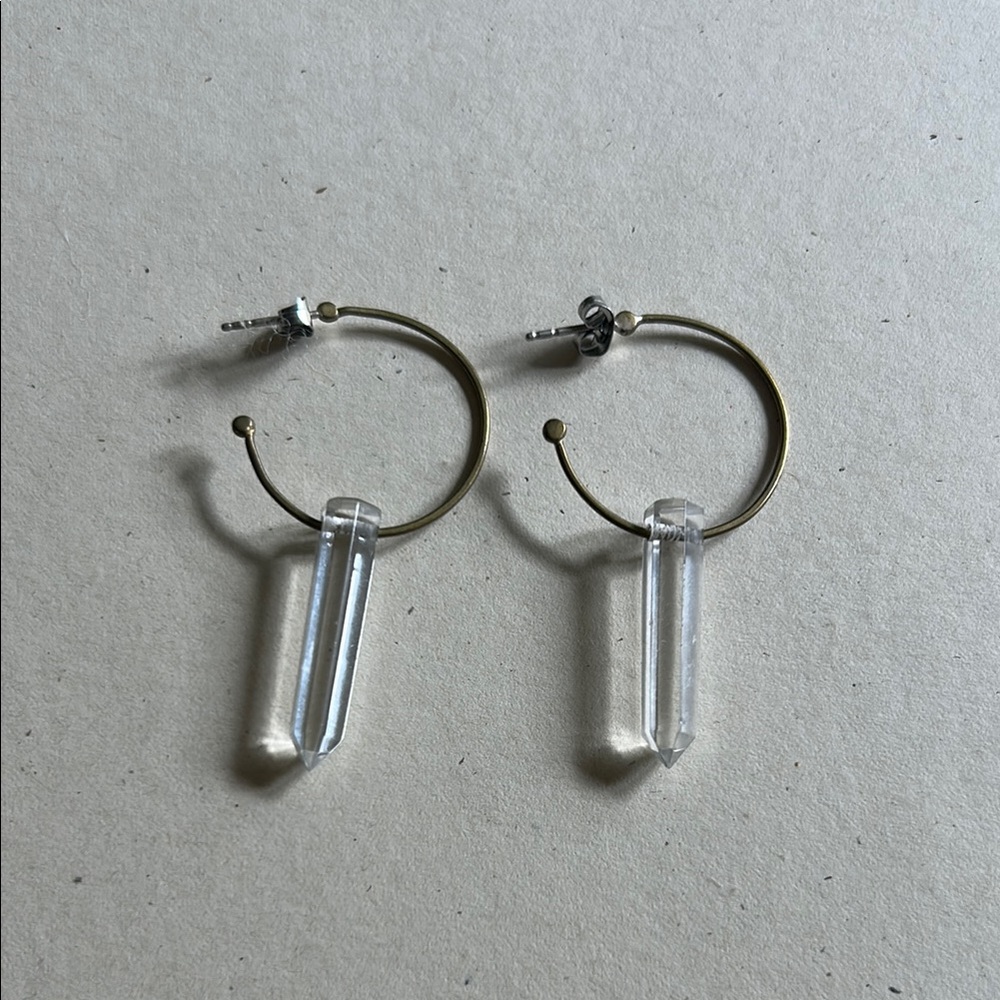 Quartz point hoop earrings